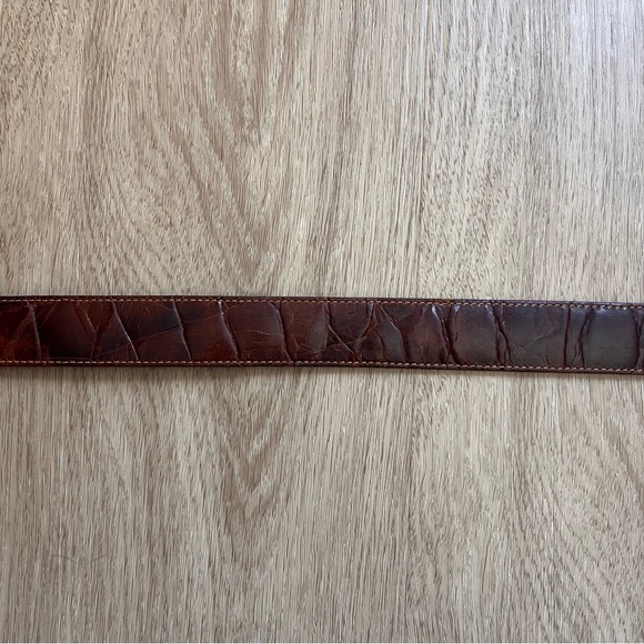 Vintage Furla Brown Genuine Leather Belt with Gold Textured Buckle Size 75 main image 4